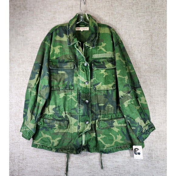Free People Jackets & Blazers - Free People Seize The Day Canvas Military Jacket‎ Womens L Green Tan Camo NWT